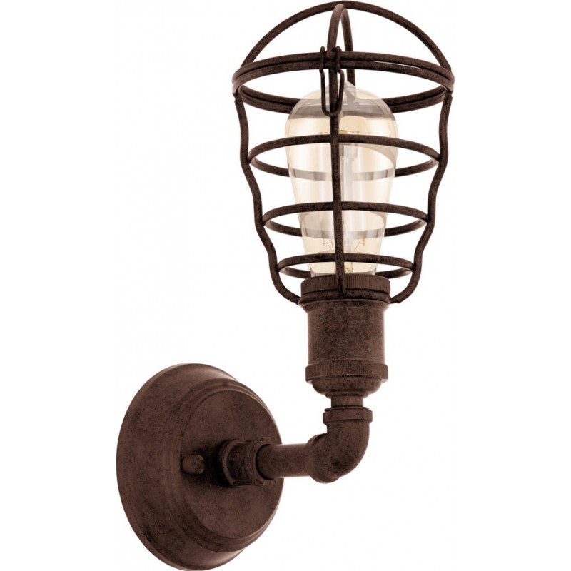44,95 € Free Shipping | Indoor wall light Eglo Port Seton 60W Cylindrical Shape 32×13 cm. Bedroom and lobby. Rustic, retro and vintage Style. Steel. Brown and antique brown Color