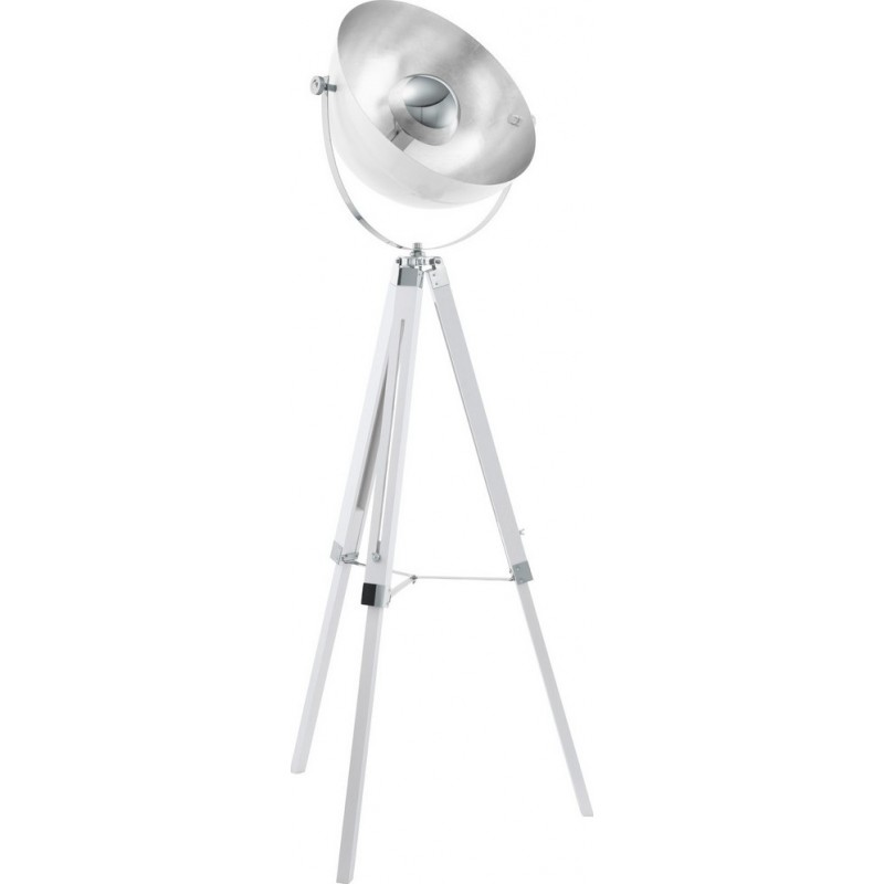 253,95 € Free Shipping | Floor lamp Eglo Covaleda 60W Ø 55 cm. Steel and wood. White, plated chrome and silver Color