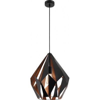 116,95 € Free Shipping | Hanging lamp Eglo Carlton 1 60W Pyramidal Shape Ø 38 cm. Living room and dining room. Sophisticated and design Style. Steel. Copper, golden and black Color
