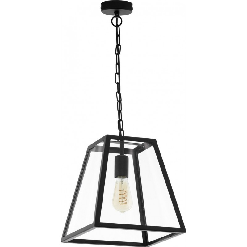 Lampe à suspension Eglo Amesbury 1 60W Façonner Pyramidale 110×30 cm. Salle et salle à manger. Style rétro et vintage. Acier et Verre. Couleur noir