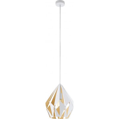 82,95 € Free Shipping | Hanging lamp Eglo Carlton 1 60W Pyramidal Shape Ø 31 cm. Living room and dining room. Sophisticated and design Style. Steel. White, golden and orange gold Color
