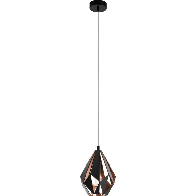 58,95 € Free Shipping | Hanging lamp Eglo Carlton 1 60W Pyramidal Shape Ø 20 cm. Living room and dining room. Sophisticated and design Style. Steel. Copper, golden and black Color