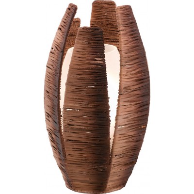 Lâmpada de mesa Eglo Mongu 60W Ø 19 cm. Aço, Ráfia e Vidro. Cor branco e castanho