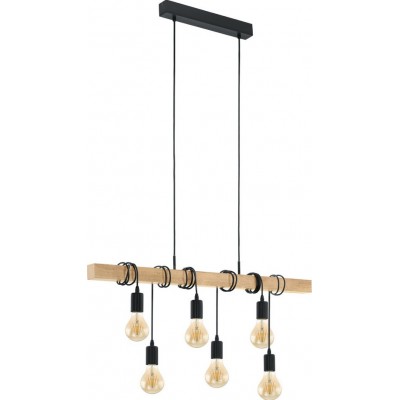 119,95 € Free Shipping | Hanging lamp Eglo France Townshend 360W Extended Shape 110×100 cm. Living room and dining room. Rustic, retro and vintage Style. Steel and wood. Brown and black Color