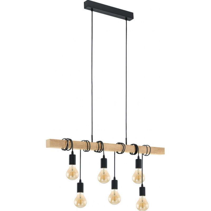 137,95 € Free Shipping | Hanging lamp Eglo France Townshend 360W 110×100 cm. Steel and wood. Brown and black Color