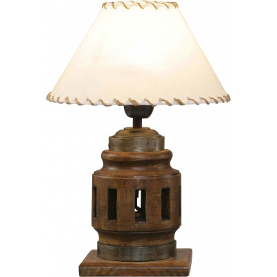 41,95 € Free Shipping | Table lamp Campiluz 40W Conical Shape 38×30 cm. Maza Living room and bedroom. Rustic, retro and vintage Style. Metal casting and Wood. Antique brown and black Color