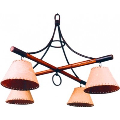 Chandelier Campiluz 160W Conical Shape 110×90 cm. HyM de 4 brazos Living room, dining room and bedroom. Rustic, retro and vintage Style. Metal casting and Wood. Antique brown and black Color