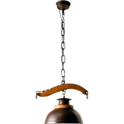 Hanging lamp Campiluz 40W Spherical Shape 90×38 cm. Yuguillo con campana Living room, dining room and bedroom. Rustic, retro and vintage Style. Metal casting and wood. Antique brown and black Color