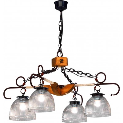 Chandelier Campiluz 160W Conical Shape 105×100 cm. Punta de diamante de 4 brazos Living room, dining room and bedroom. Rustic, retro and vintage Style. Metal casting and Wood. Antique brown and black Color