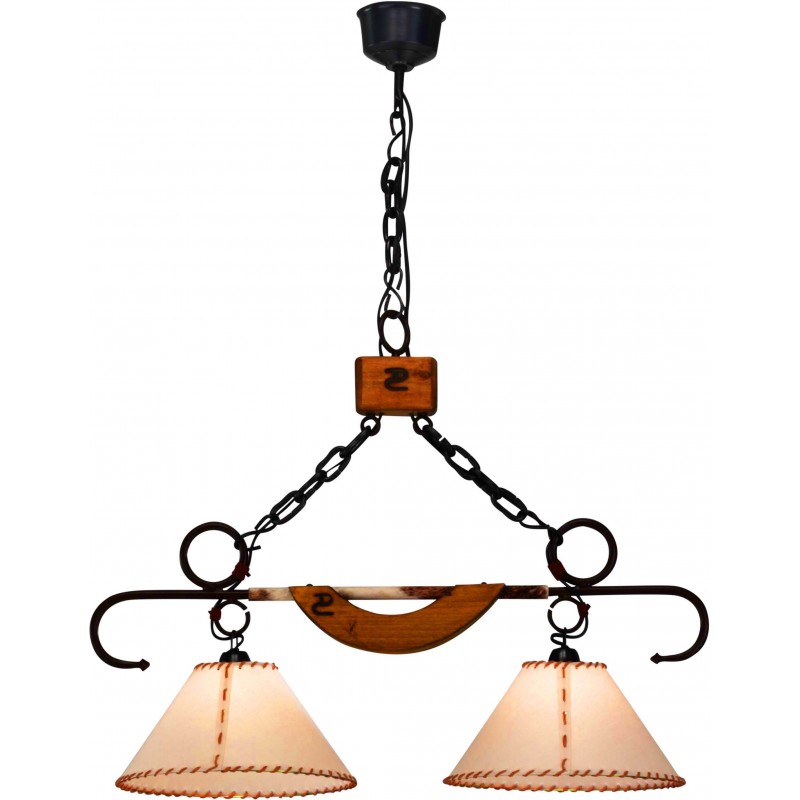 73,95 € Free Shipping | Hanging lamp Campiluz 80W Conical Shape 120×78 cm. Punta de diamante con pantalla Living room, dining room and bedroom. Rustic, retro and vintage Style. Metal casting and wood. Antique brown and black Color