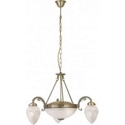 Chandelier Eglo Imperial Angular Shape Ø 70 cm. Living room and dining room. Retro and vintage Style. Metal casting, Glass and Satin glass. White, brown and oxide Color