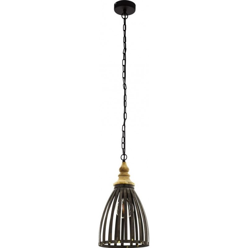85,95 € Free Shipping | Hanging lamp Eglo Oldcastle Extended Shape Ø 25 cm. Living room and dining room. Retro and vintage Style. Steel and Wood. Golden, brown, black and silver Color