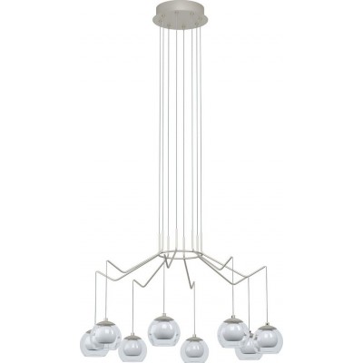 Chandelier Eglo Rovigana Angular Shape Ø 67 cm. Living room and dining room. Modern and design Style. Steel, Glass and Opal glass. White and champagne Color