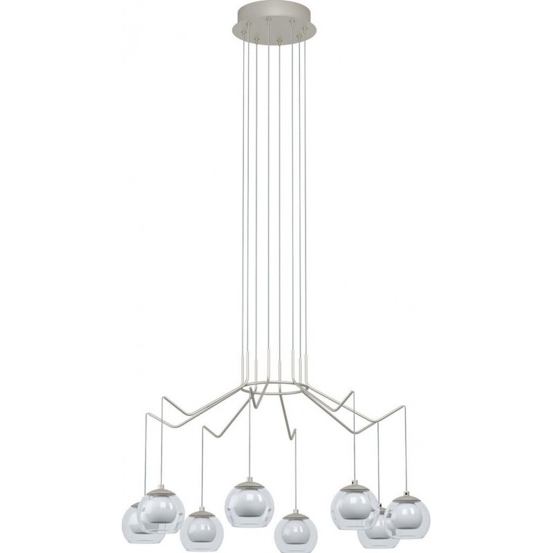 329,95 € Free Shipping | Chandelier Eglo Rovigana Angular Shape Ø 67 cm. Living room and dining room. Modern and design Style. Steel, Glass and Opal glass. White and champagne Color