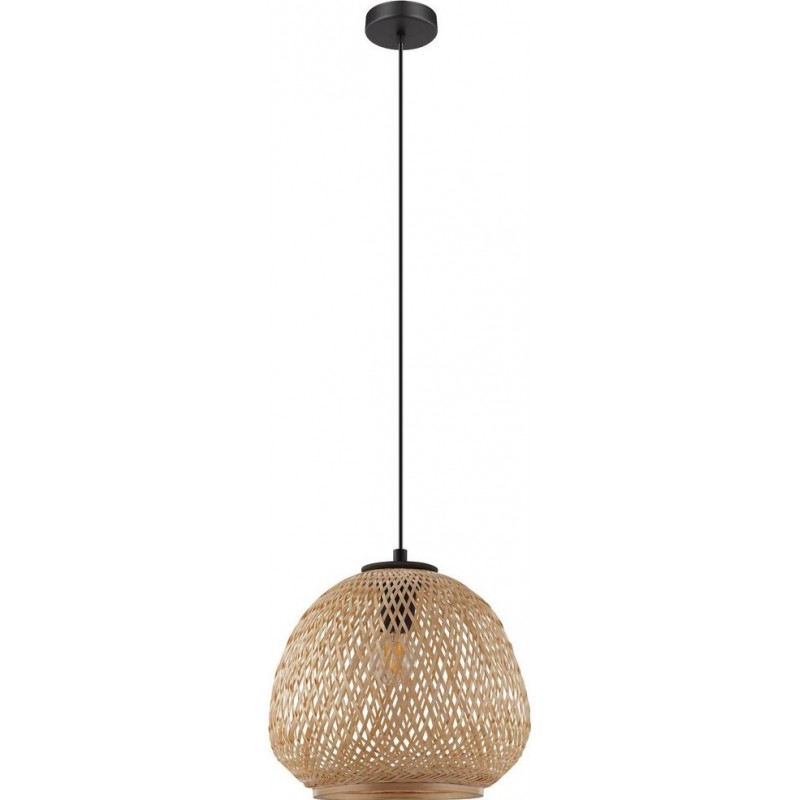 105,95 € Free Shipping | Hanging lamp Eglo Dembleby Conical Shape Ø 32 cm. Living room, kitchen and dining room. Retro and vintage Style. Steel and Wood. Black and natural Color