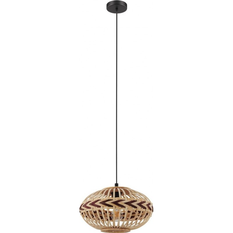 66,95 € Free Shipping | Hanging lamp Eglo Dondarrion Spherical Shape Ø 37 cm. Living room, kitchen and dining room. Retro and vintage Style. Steel and wood. Black, natural and garnet Color