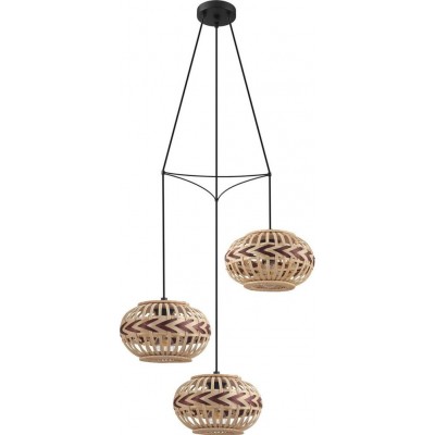 129,95 € Free Shipping | Hanging lamp Eglo Dondarrion Spherical Shape Ø 57 cm. Living room and dining room. Retro and vintage Style. Steel and wood. Black, natural and garnet Color