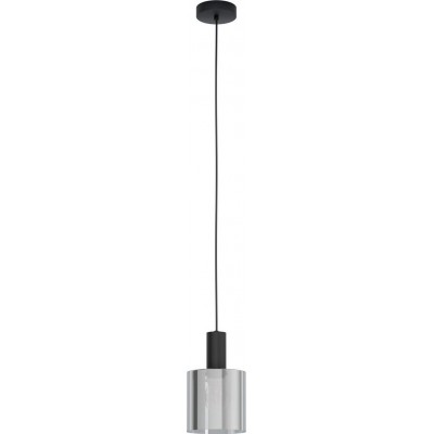 Lámpara colgante Eglo Gorosiba Forma Cilíndrica Ø 15 cm. Salón y comedor. Estilo sofisticado y diseño. Acero. Color negro y negro transparente