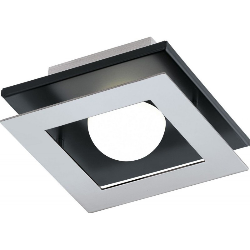 29,95 € Free Shipping | Indoor ceiling light Eglo Bellamonte 1 Square Shape 14×14 cm. Kitchen and bathroom. Design Style. Steel, aluminum and plastic. Aluminum, white, plated chrome, black and silver Color