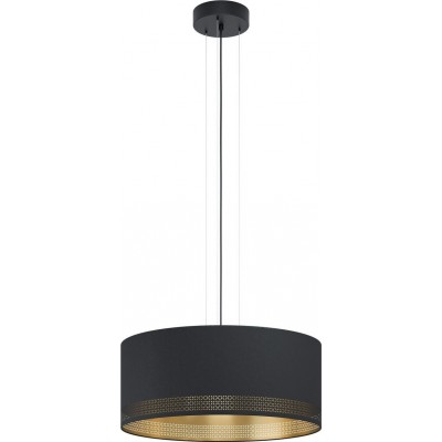 156,95 € Free Shipping | Hanging lamp Eglo Esteperra Cylindrical Shape Ø 53 cm. Living room, kitchen and dining room. Sophisticated and design Style. Steel and textile. Golden and black Color
