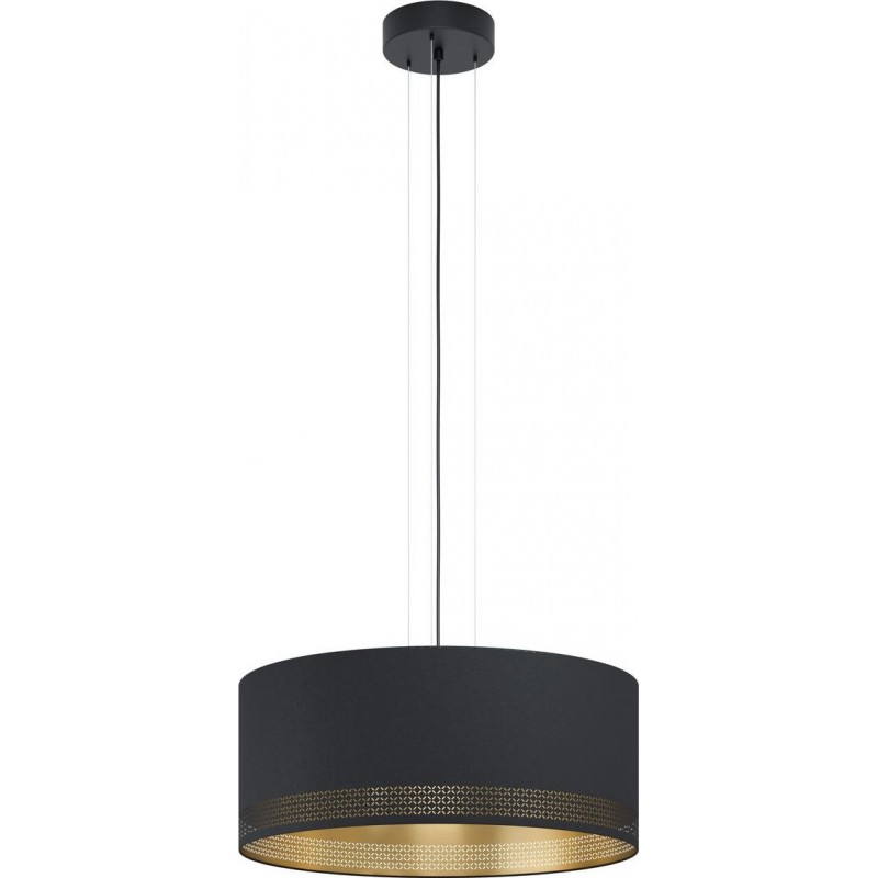 184,95 € Free Shipping | Hanging lamp Eglo Esteperra Cylindrical Shape Ø 53 cm. Living room, kitchen and dining room. Sophisticated and design Style. Steel and Textile. Golden and black Color