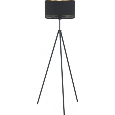 Lámpara de pie Eglo Esteperra Forma Cilíndrica Ø 38 cm. Salón, comedor y dormitorio. Estilo moderno y diseño. Acero y Textil. Color dorado y negro