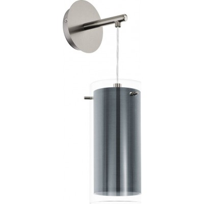 44,95 € Free Shipping | Indoor wall light Eglo Pinto Textil Cylindrical Shape 45×12 cm. Living room, bedroom and bathroom. Modern, sophisticated and design Style. Steel, textile and glass. Gray, nickel and matt nickel Color