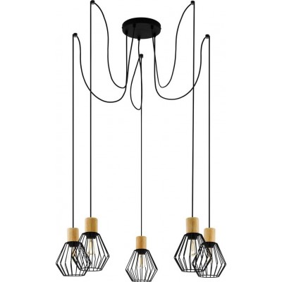 Chandelier Eglo Palmorla Pyramidal Shape Ø 84 cm. Living room and dining room. Retro and vintage Style. Steel and Wood. Brown and black Color