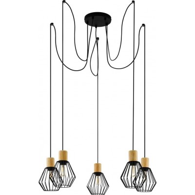 118,95 € Spedizione Gratuita | Lampadario Eglo Palmorla Ø 84 cm. Acciaio e legna. Colore marrone e nero