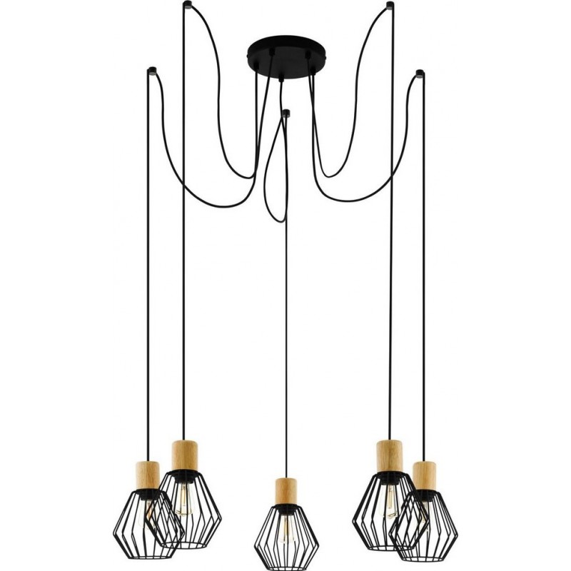 118,95 € Free Shipping | Chandelier Eglo Palmorla Ø 84 cm. Steel and wood. Brown and black Color