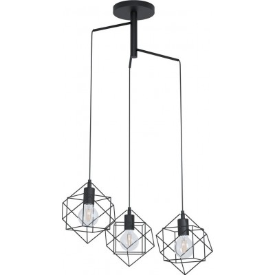 89,95 € Free Shipping | Hanging lamp Eglo Straiton Pyramidal Shape Ø 64 cm. Living room and dining room. Retro and vintage Style. Steel. Black Color