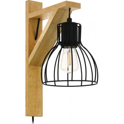 36,95 € Free Shipping | Indoor wall light Eglo Rampside 1 33×14 cm. Living room, dining room and bedroom. Rustic, retro and vintage Style. Steel and Wood. Black and natural Color