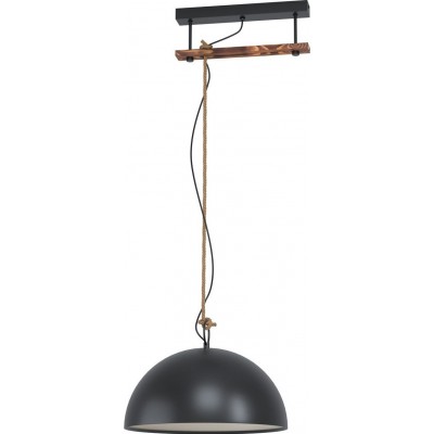 108,95 € Free Shipping | Hanging lamp Eglo Hodsoll Spherical Shape 110×40 cm. Living room and dining room. Modern and design Style. Steel and wood. Cream, brown, rustic brown and black Color