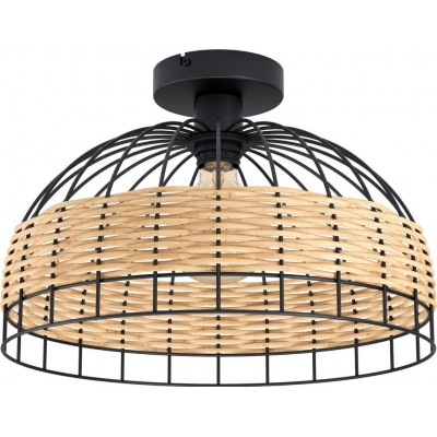 69,95 € Free Shipping | Ceiling lamp Eglo Anwick Conical Shape Ø 38 cm. Ceiling light Living room, dining room and bedroom. Rustic Style. Steel and Rattan. Black and natural Color
