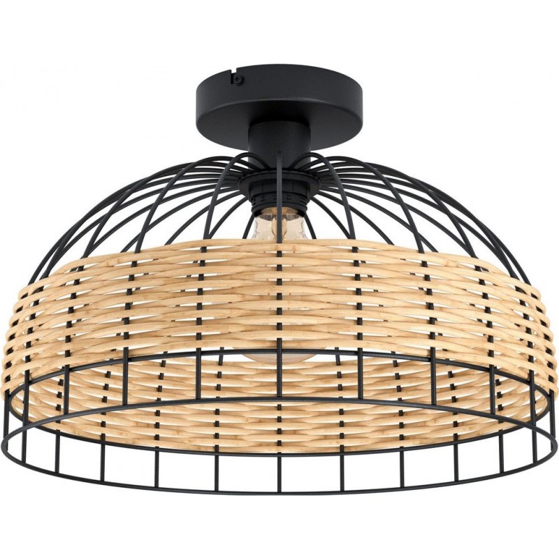 69,95 € Envoi gratuit | Lampe au plafond Eglo Anwick Façonner Conique Ø 38 cm. Plafonnier Salle, salle à manger et chambre. Style rustique. Acier et Rotin. Couleur noir et naturel