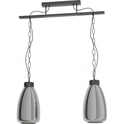 222,95 € Free Shipping | Hanging lamp Eglo Brickfield Extended Shape 109×77 cm. Living room and dining room. Rustic and retro Style. Steel. Black and transparent black Color