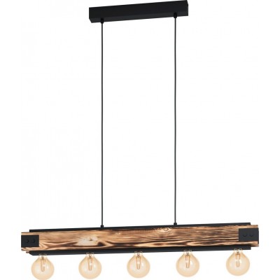 吊灯 Eglo Layham 拉长的 形状 110×96 cm. 客厅, 厨房 和 饭厅. 乡村, 复古的 和 优质的 风格. 钢 和 木头. 棕色的 和 黑色的 颜色