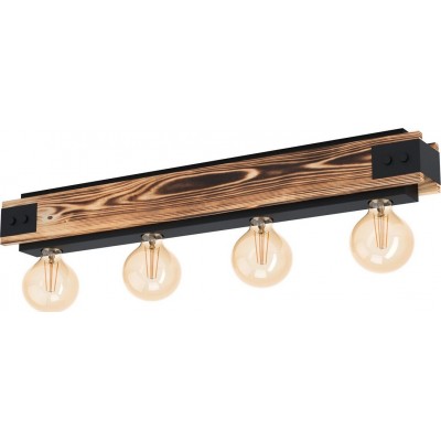 137,95 € Free Shipping | Indoor spotlight Eglo Layham Extended Shape 76×10 cm. Ceiling light Living room, dining room and bedroom. Rustic and design Style. Steel and wood. Brown and black Color
