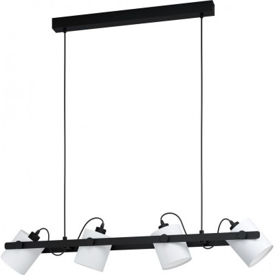 169,95 € Free Shipping | Hanging lamp Eglo Hornwood 1 Extended Shape 110×110 cm. Living room, kitchen and dining room. Modern Style. Steel, wood and textile. White and black Color