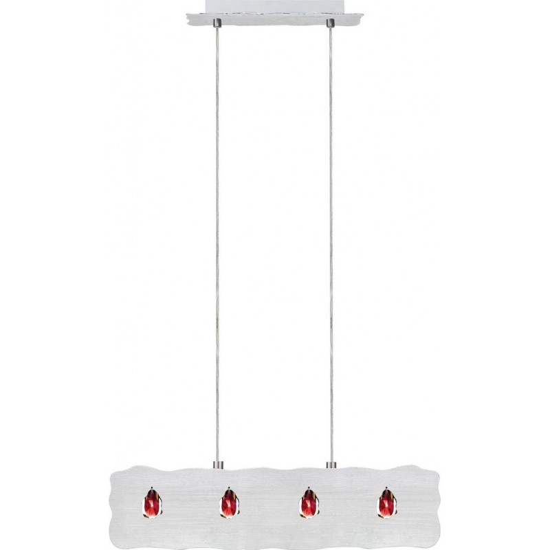 98,95 € Free Shipping | Hanging lamp Eglo Duke Extended Shape 110×53 cm. Living room, dining room and bedroom. Design Style. Steel and Crystal. Silver and red Color