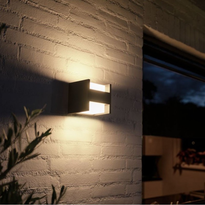 66,95 € Free Shipping | Outdoor wall light Philips Fuzo 15W 2700K Very warm light. Cubic Shape 13×13 cm. Apply mural. Integrated LED. Direct power supply Terrace and garden. Modern Style