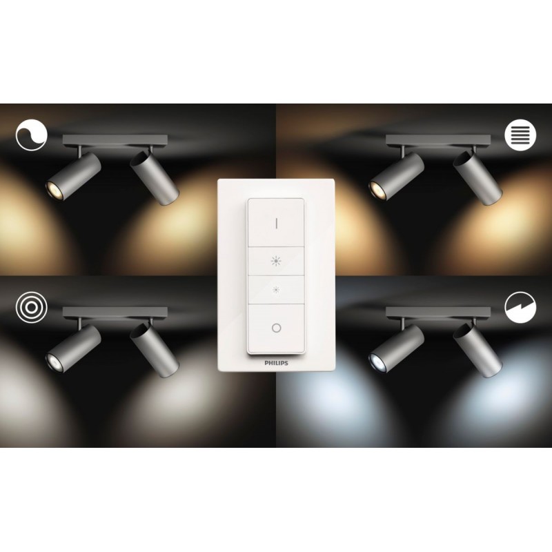 144,95 € Free Shipping | Indoor spotlight Philips Buratto 10W Extended Shape 24×13 cm. Two light sources. Wireless switch included. Smart control with Hue Bridge Living room, dining room and office. Modern Style. Aluminum