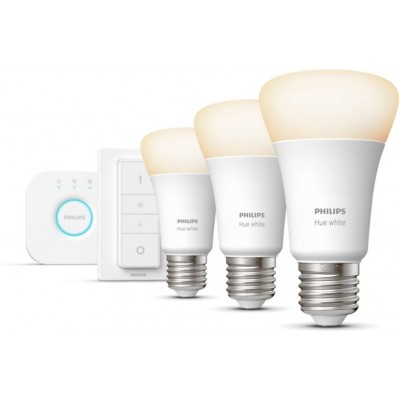 Remote control LED bulb Philips Hue White 27W E27 LED 2700K Very warm light. Ø 6 cm. Starter kit. Bluetooth control with Smartphone or Voice application. Hue Bridge included