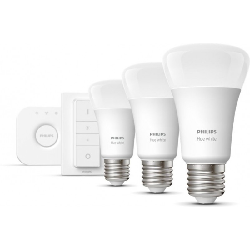 81,95 € Free Shipping | Remote control LED bulb Philips Hue White 27W E27 LED 2700K Very warm light. Ø 6 cm. Starter kit. Bluetooth control with Smartphone or Voice application. Hue Bridge included