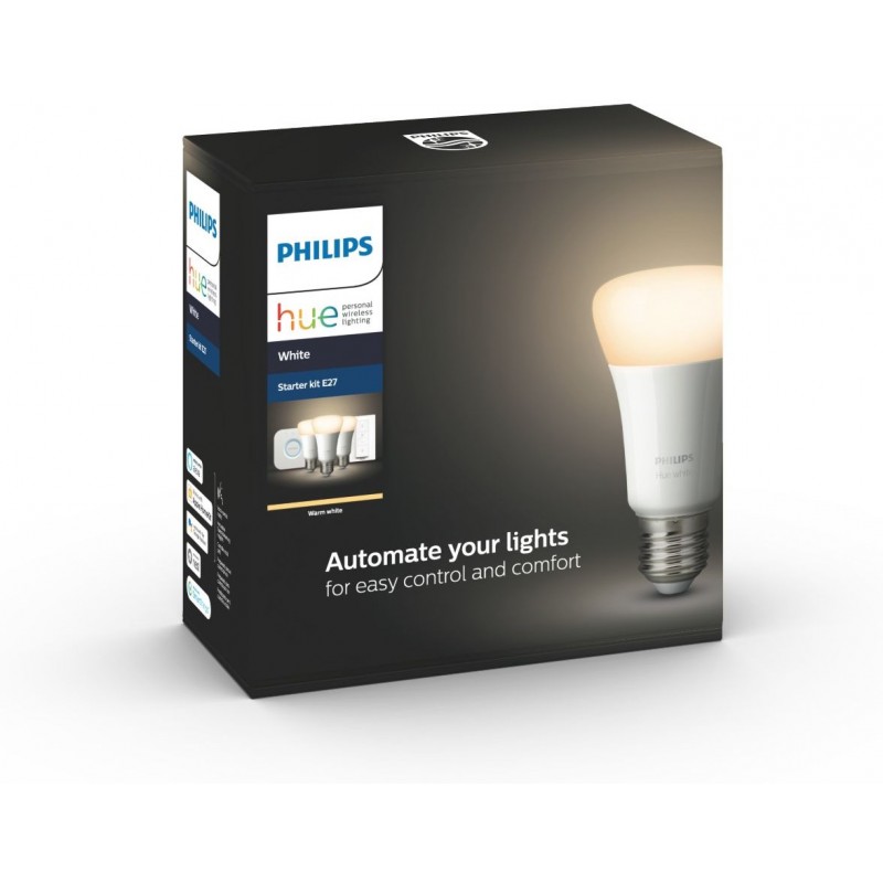 81,95 € Free Shipping | Remote control LED bulb Philips Hue White 27W E27 LED 2700K Very warm light. Ø 6 cm. Starter kit. Bluetooth control with Smartphone or Voice application. Hue Bridge included