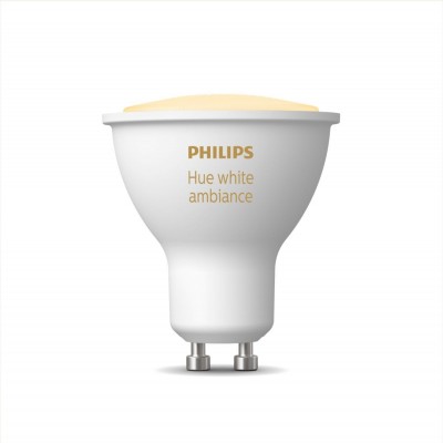 Fernbedienung LED-Lampe Philips Hue White Ambiance 5W GU10 LED Ø 5 cm. Bluetooth-Steuerung mit Smartphone-App oder Stimme