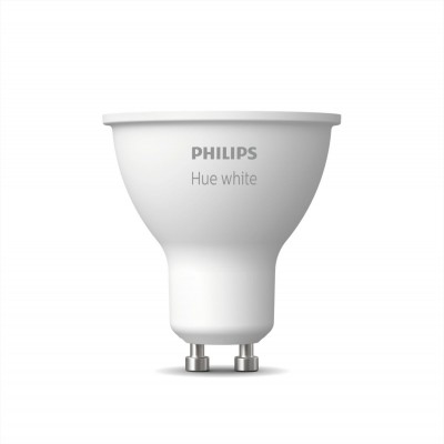 Ampoule LED télécommandée Philips Hue White 5.2W GU10 LED 2700K Lumière très chaude. Ø 5 cm. Contrôle Bluetooth avec application smartphone ou voix