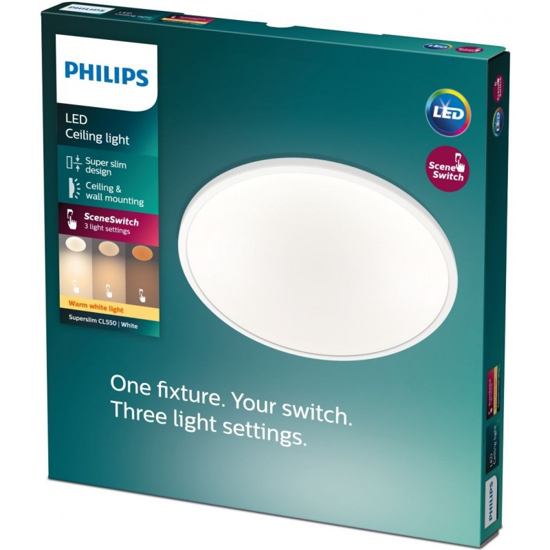 34,95 € Free Shipping | Indoor ceiling light Philips CL550 15W Round Shape Ø 25 cm. Dimmable Kitchen and hall. Modern Style. White Color