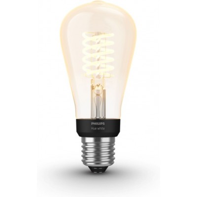 Ampoule LED télécommandée Philips Filamento Hue White 7W E27 LED 2100K Lumière très chaude. Ø 6 cm. Filament Edison. Contrôle Bluetooth avec application smartphone ou voix