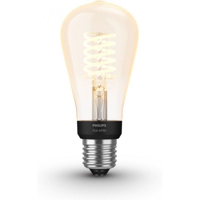 31,95 € Envoi gratuit | Ampoule LED télécommandée Philips Filamento Hue White 7W E27 LED 2100K Lumière très chaude. Ø 6 cm. Filament Edison. Contrôle Bluetooth avec application smartphone ou voix